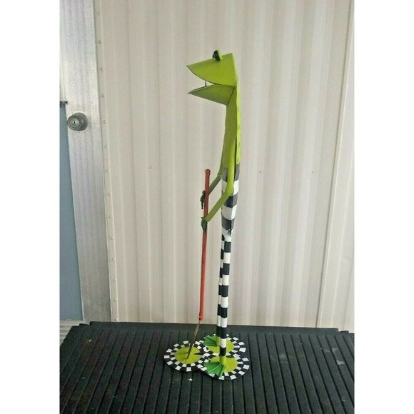 Garden frog sculpture 30" VTG Metal Lawn Yard Figurine hand-painted whimsical - Picture 8 of 12